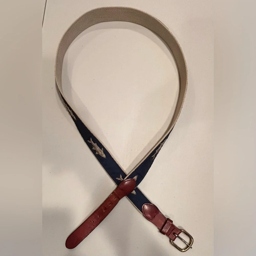 POP-O | men’s leather - canvas, fish, webbed, belt. Size: 46
